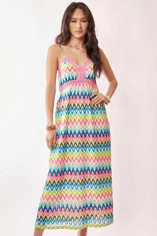 Multi Color Crochet Lace Midi Dress.