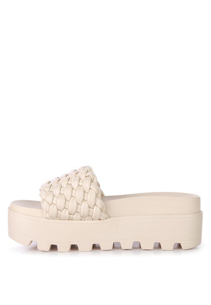 SUNDAE PLATFORM SLIDES WITH WOVEN TEXTURED STRAPS