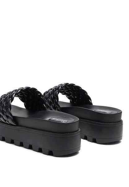 SUNDAE PLATFORM SLIDES WITH WOVEN TEXTURED STRAPS