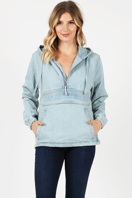 Denim Pullover Jacket with Hoodies