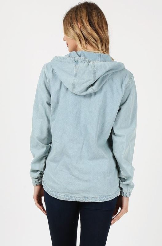 Denim Pullover Jacket with Hoodies