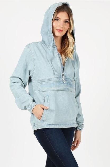 Denim Pullover Jacket with Hoodies