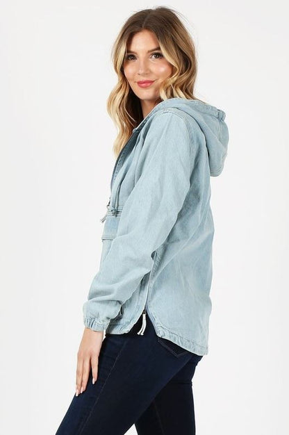 Denim Pullover Jacket with Hoodies