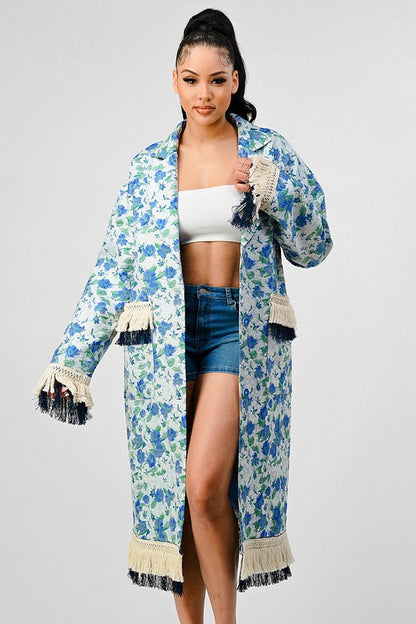 Floral Tassel Trench Coat