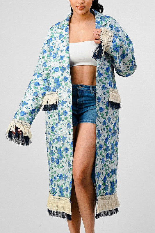 Floral Tassel Trench Coat