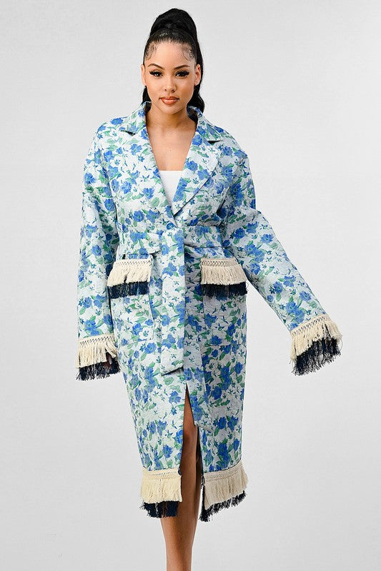 Floral Tassel Trench Coat