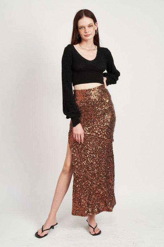 Printed High Waist Maxi Skirt.