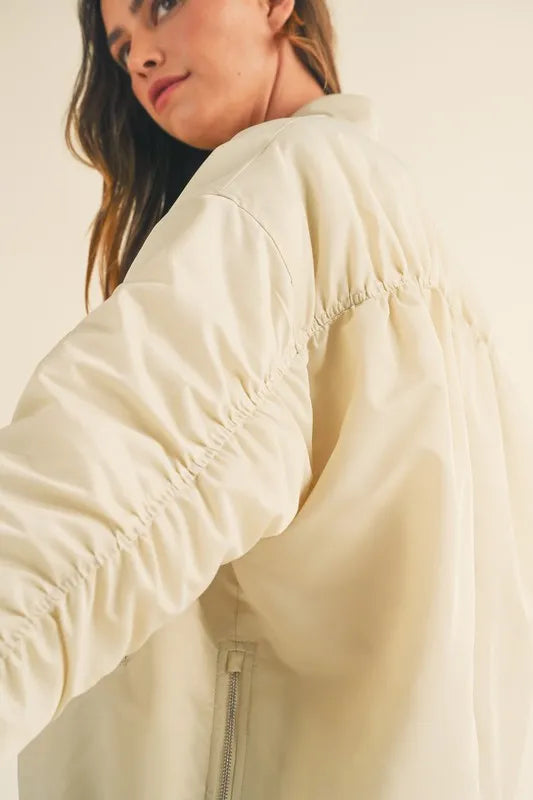 Back Ruched Utiltiy Bomber Jacket.