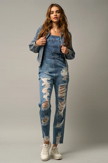 High Waist Heavy Distressed Straight Overalls