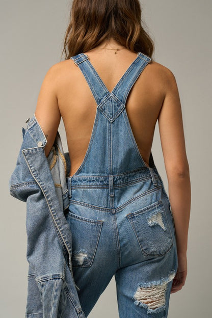 High Waist Heavy Distressed Straight Overalls