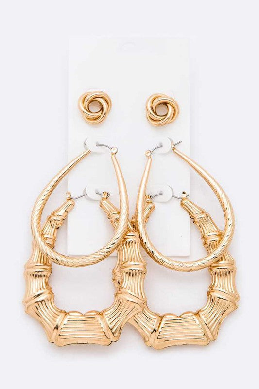 Mix Bamboo Hoop Earrings Set