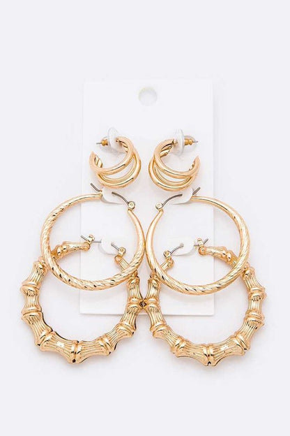 3 PC Bamboo Hoop Earrings Set