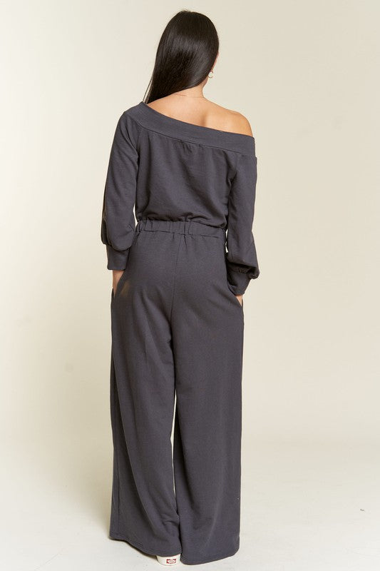 One Shoulder Terry Jumpsuit