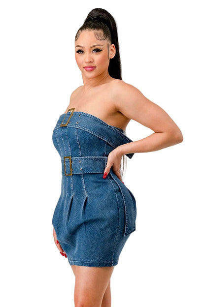 Buckle up denim delight dress