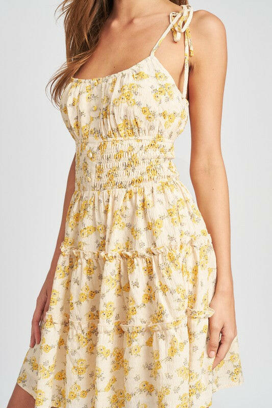 Spaghetti Strap Mini Dress With Smocked Waist.