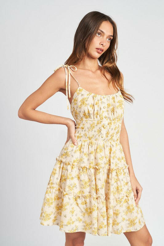 Spaghetti Strap Mini Dress With Smocked Waist.