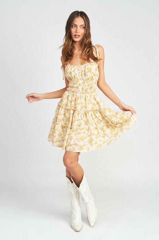 Spaghetti Strap Mini Dress With Smocked Waist.