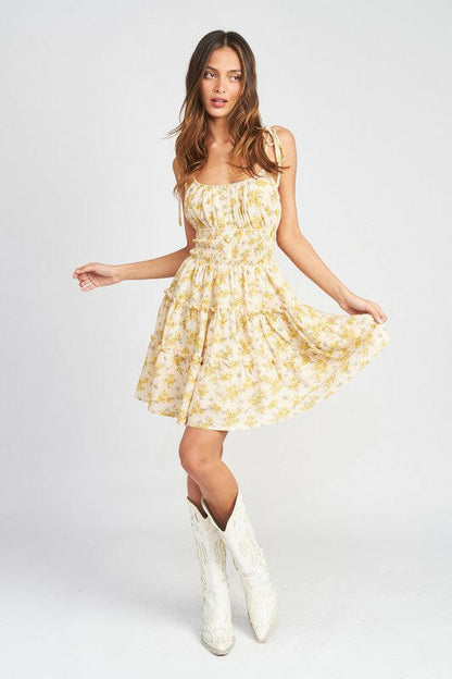 Spaghetti Strap Mini Dress With Smocked Waist.