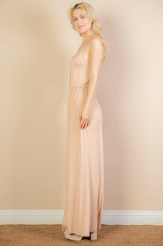 Button Front Wide Leg Jumpsuit.