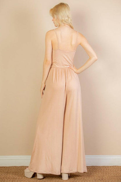 Button Front Wide Leg Jumpsuit.