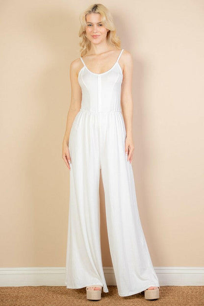 Button Front Wide Leg Jumpsuit.