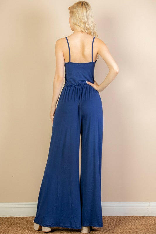 Button Front Wide Leg Jumpsuit.