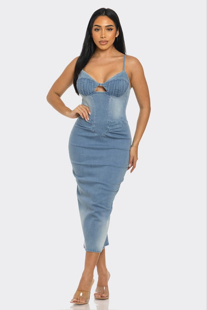 Light Washed Denim Midi Dress