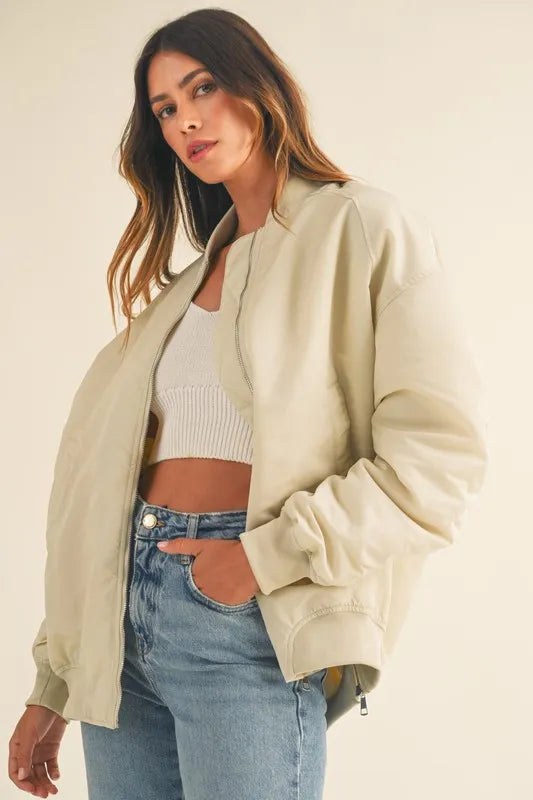 Back Ruched Utiltiy Bomber Jacket.
