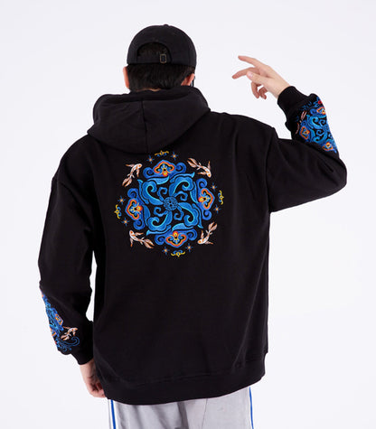 Fish Art Embroidery Hoodie