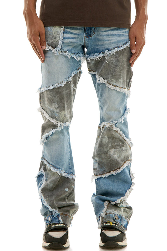 Two Tone Distressed Denim Jeans