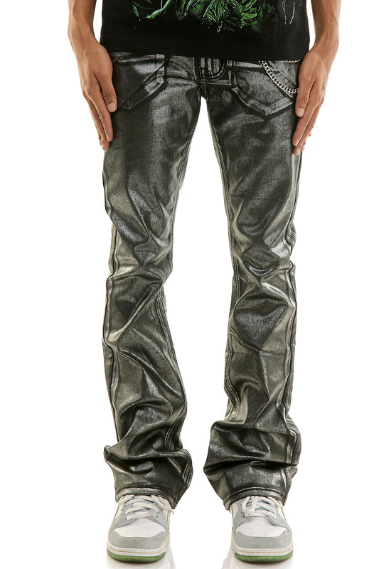 Foil Waxed Skinny Flare Jeans