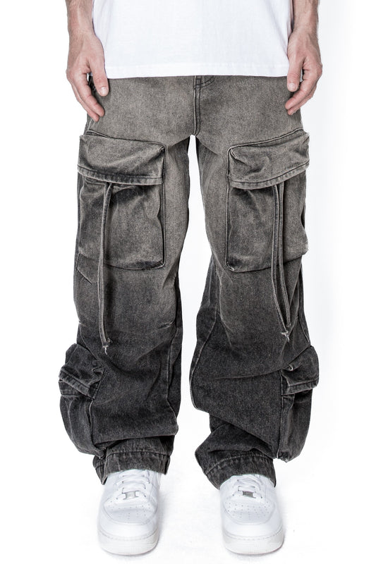 Baggy Fit Faded Wash Cargo Jeans