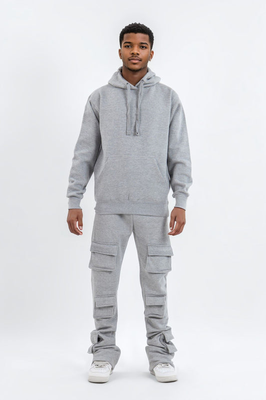 6 Pocket Stacked Flare Sweatsuit | Grey