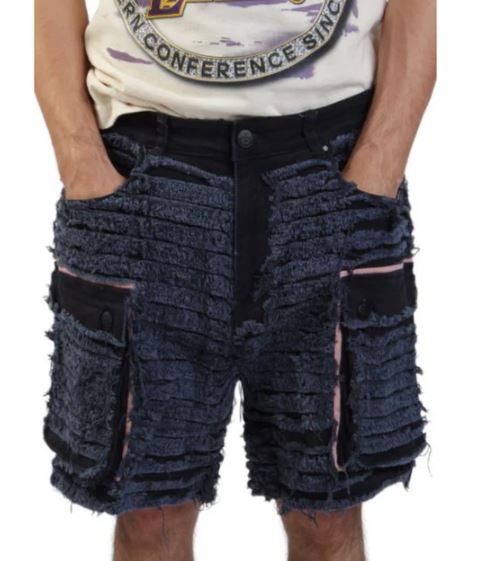 Shredded Denim Cargo Shorts