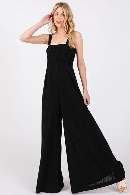 Smocked Flowy Wide Leg Jumpsuit.