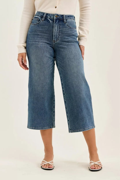 High Waist "Dottie" Wide Crop Md Quarry Fade Jeans