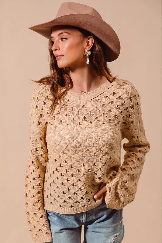 Geometric Pattern Open Knit Lightweight Sweater.