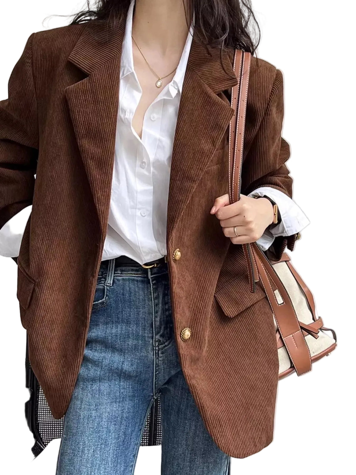 Corduroy blazer with lapel collar