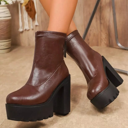 Chunky platform high-heel ankle boots