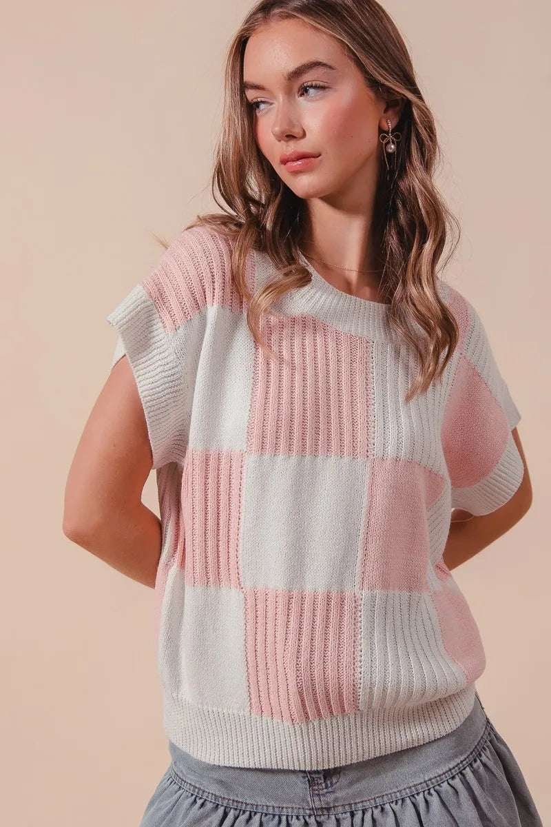 Check Plaid Casual Sweater Top.