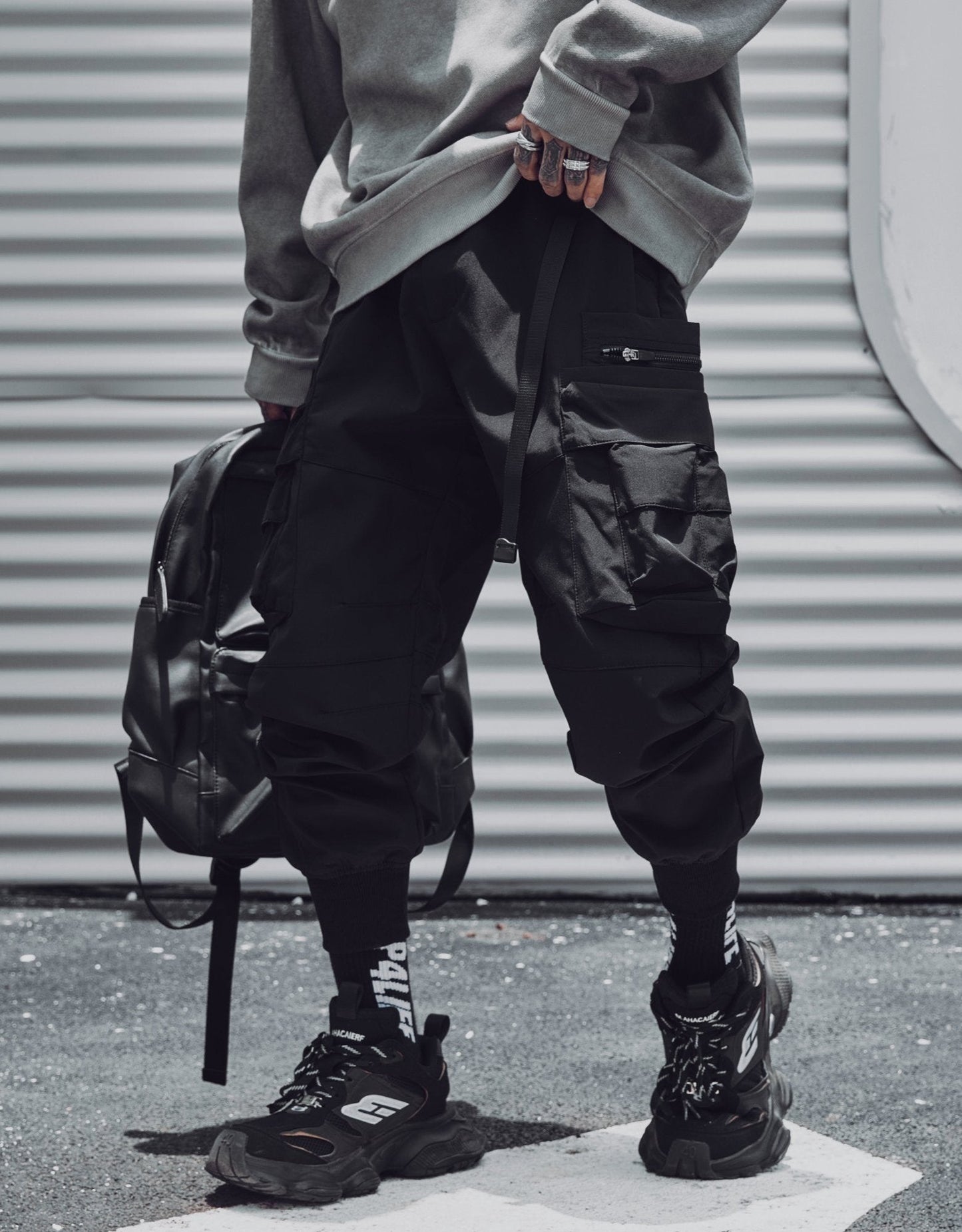Matte Black Cargo Joggers