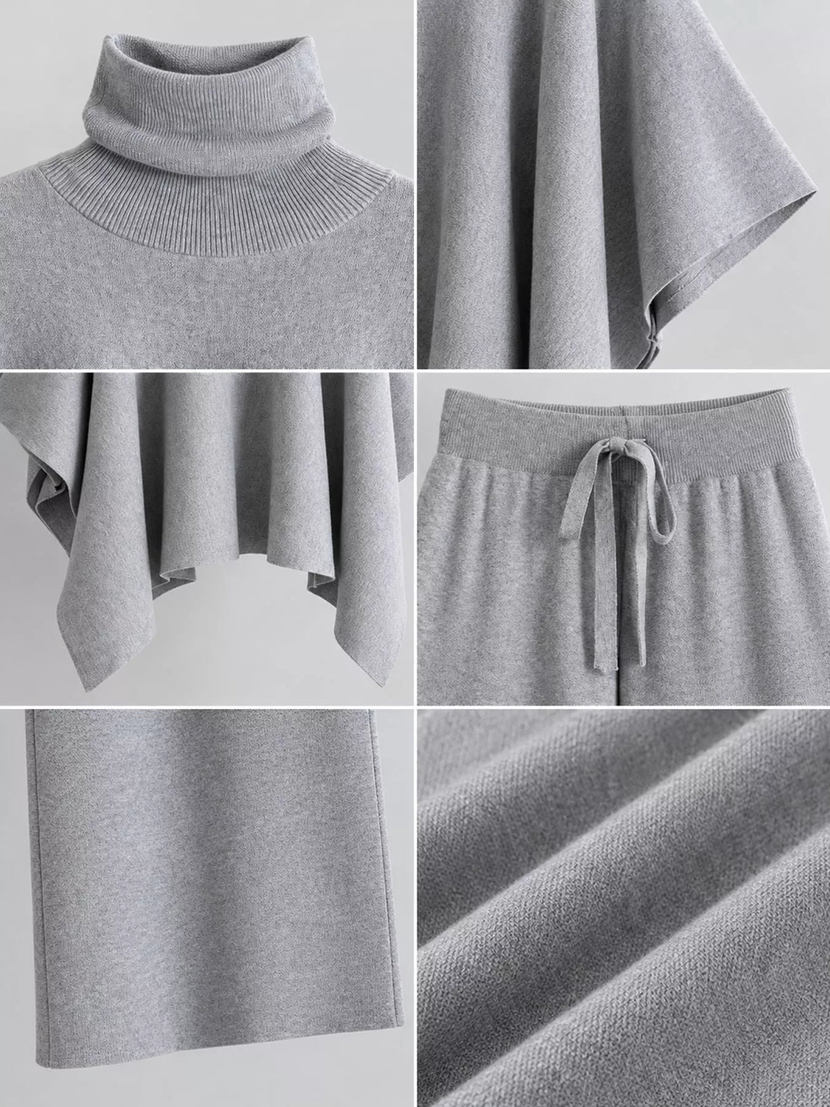 Turtleneck poncho sweater and matching wide-leg knit pants set