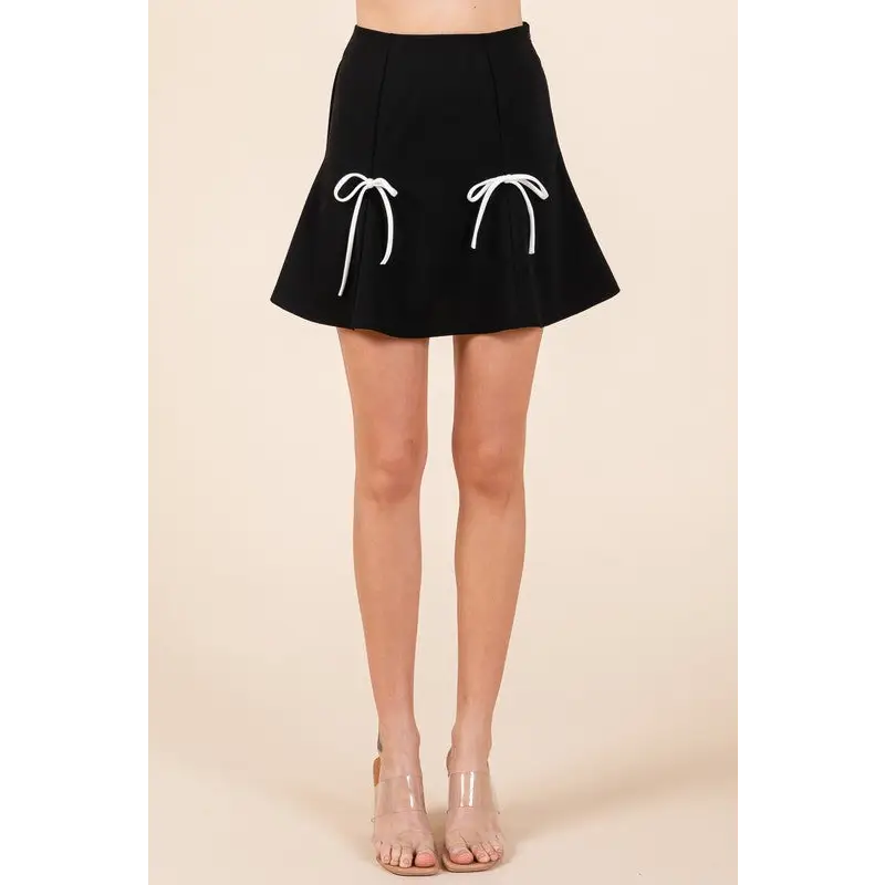 2-Bow Pleated Mini Skirt.
