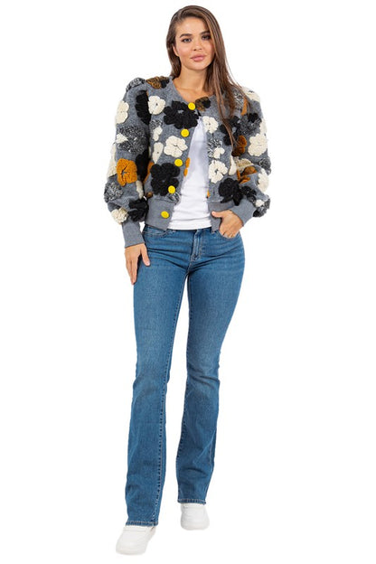 3D Floral Button Jacket