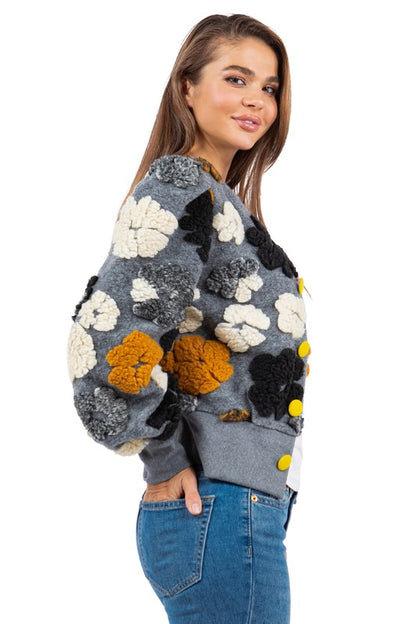 3D Floral Button Jacket