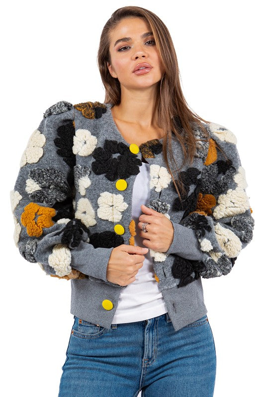 3D Floral Button Jacket