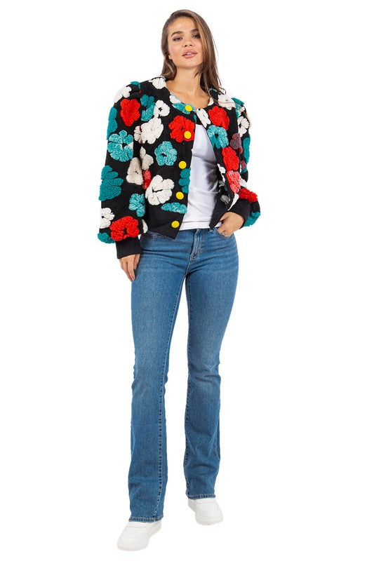 3D Floral Button Jacket