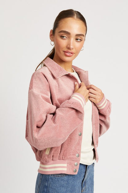 Collared Corduroy Bomber Jacket