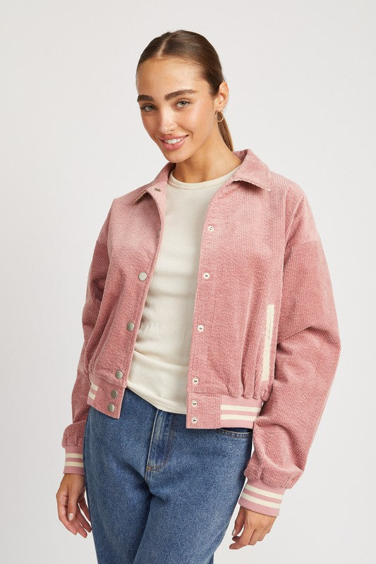 Collared Corduroy Bomber Jacket