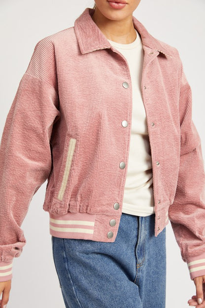 Collared Corduroy Bomber Jacket